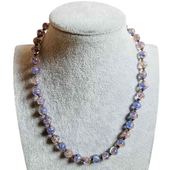 Unbranded Jewelry - Venetian Glass Necklace Periwinkle Blue Copper Foil Handblown Art Glass Beads
